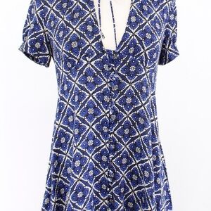 Free People Navy Blue Floral tile pattern dress